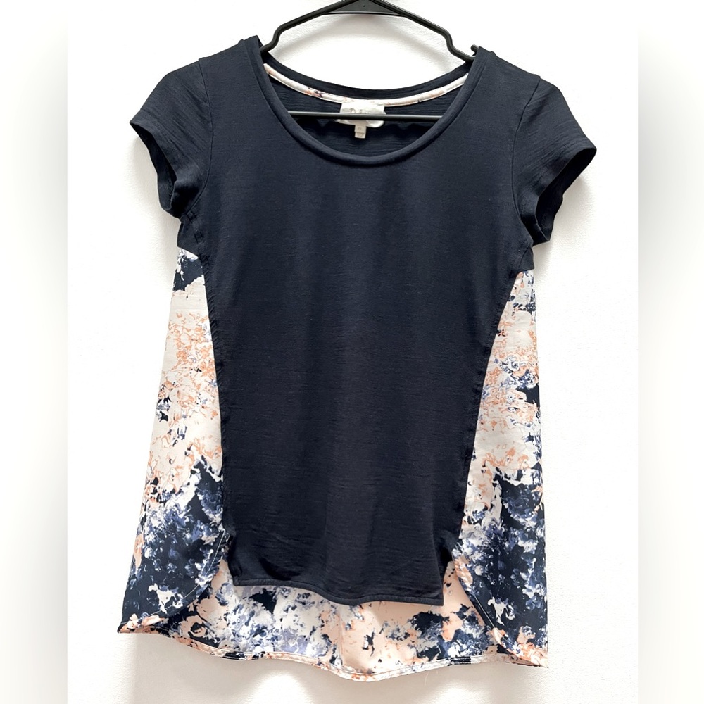 Anthropologie Deletta Top Babydoll Back with Floral side Panels Size XS